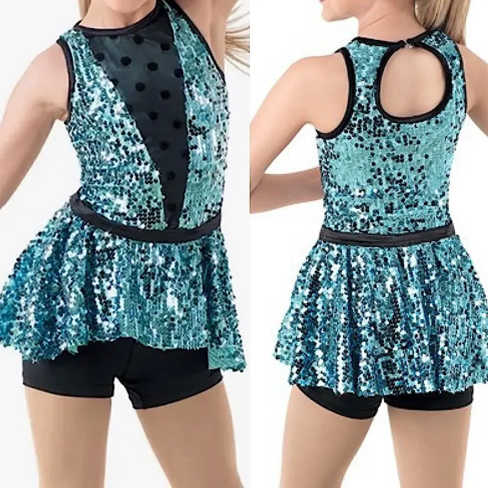 WEISSMAN Dance jazz tap blue sequin Things Can Only Get Better 10715 Adult XLA